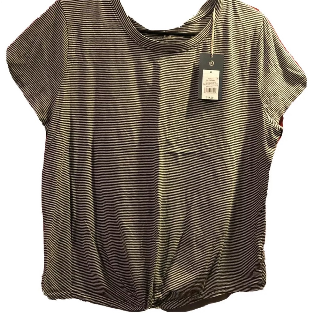 Women’s striped sleeve knit tie front t- shirt